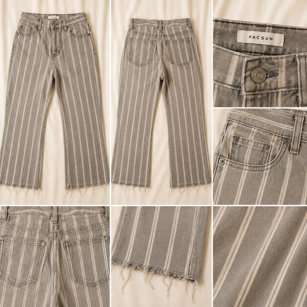 PacSun Size 25 Striped Wide Leg Hi Rise Jeans Ankle Retro 90's Y2K Revival Surf